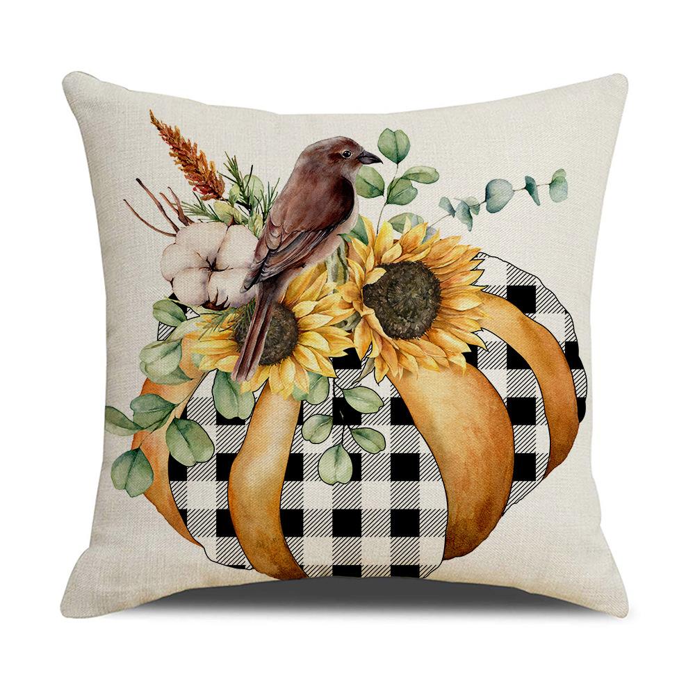 Autumn Harvest Pillow Cover Plaid Maple Leaf Truck Pumpkin Pillow Pillow Cover Home Cushion Cover