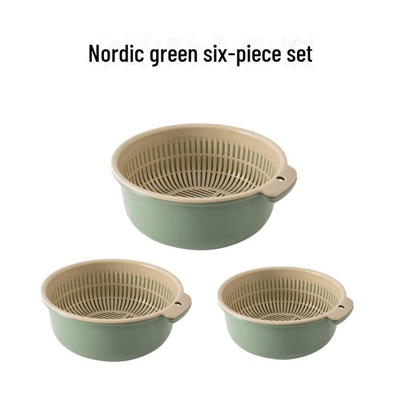 Six-Piece Multifunctional Plastic Kitchen Drain Baskets for Washing Fruits, Vegetables, and Rice
