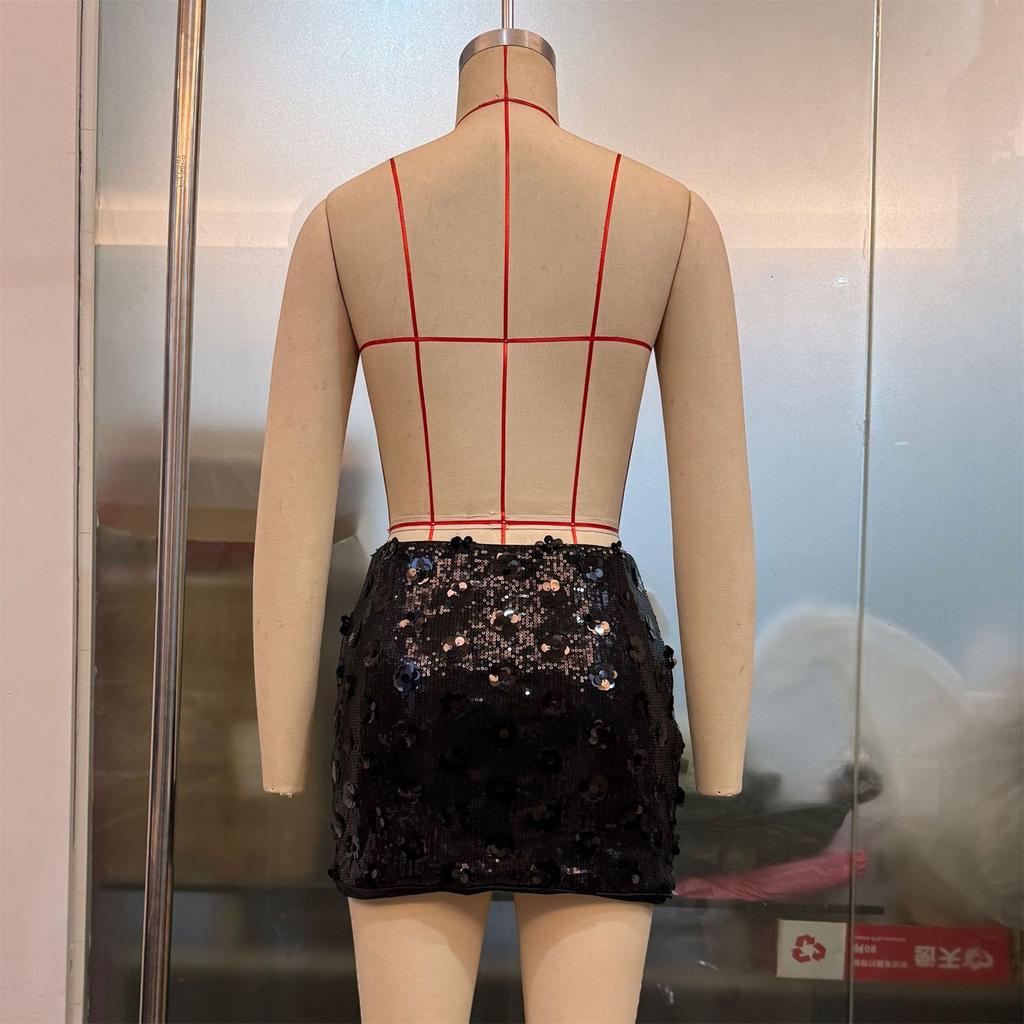 Women's Fashion Multicolor Floral Sequin Bodycon Short Skirt