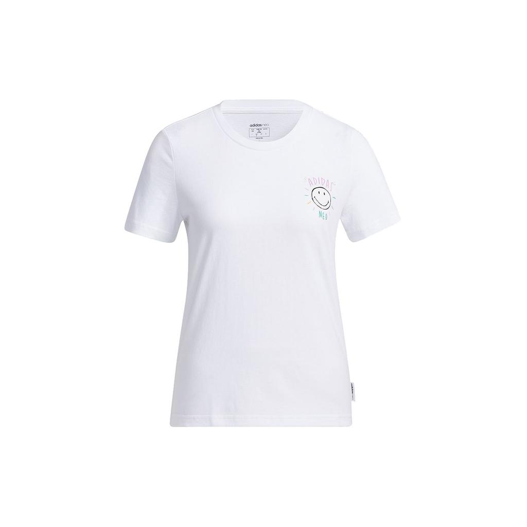 Adidas Neo Smiley Print Sport Knit T-Shirt Women Tops White GP5784