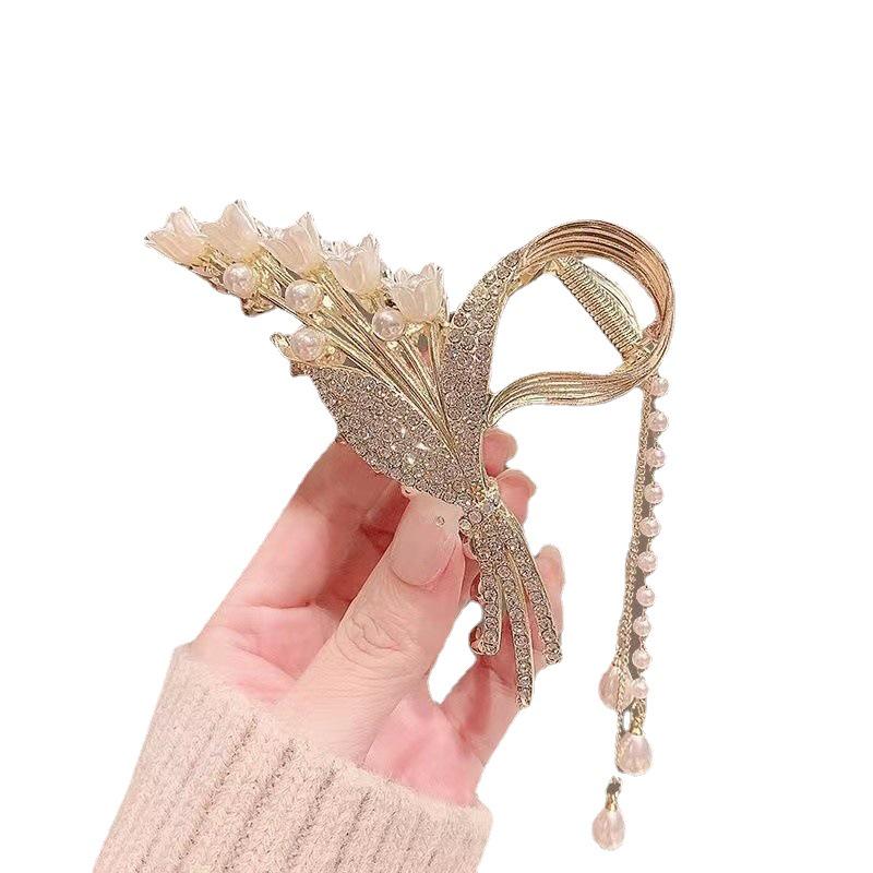 Lily of the Valley Floral Tassel Hair Claw - Ancient Style Women's Accessory