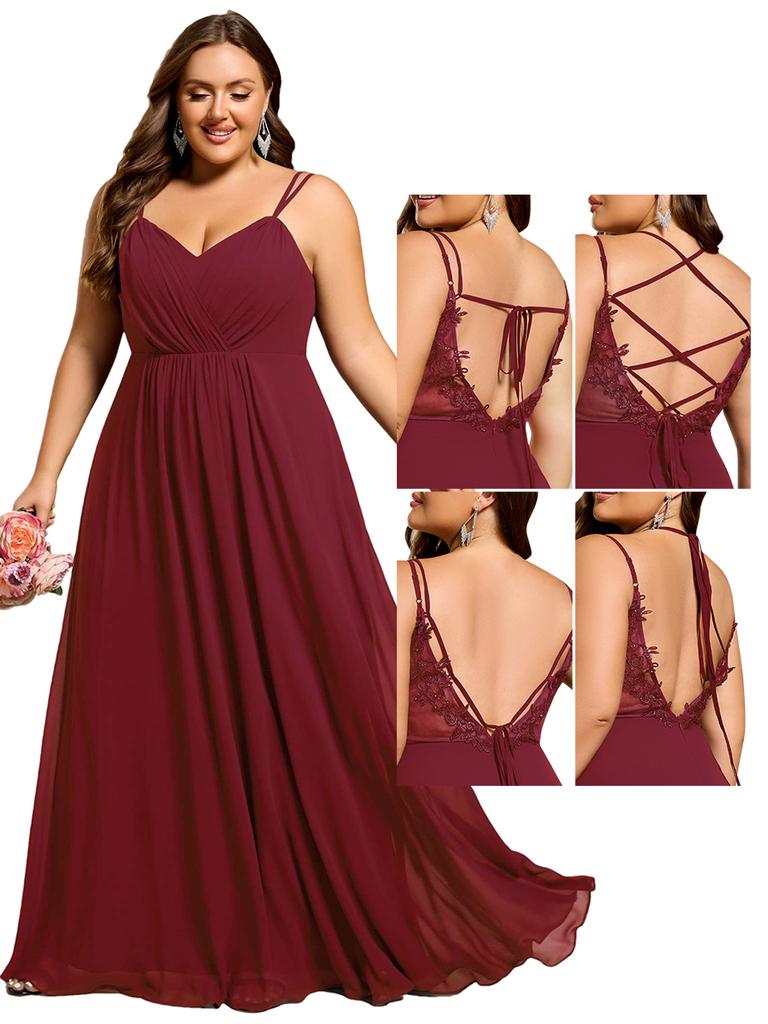 Ever-Pretty Damskie Wielofunkcyjne Szyfonowe Sukienki Druhen A-Line Bez Rękawów Z Koronką, Plisowane, Z Odkrytymi Plecami