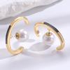 French Oval Large C-Shaped Stud Earrings for Women Elegant Imitation Pearl Geometric Unique Earrings Design Statement Zircon