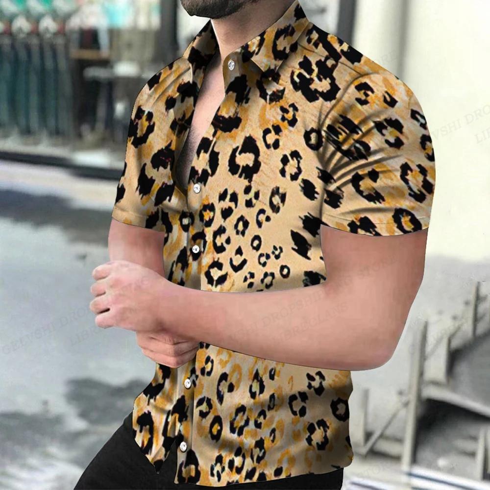 Camicie Hawaiane Estive da Uomo Collo a Revers Camisa Stampa 3D Leopardo Camicie Uomo Donna Manica Corta Camicetta Monopetto