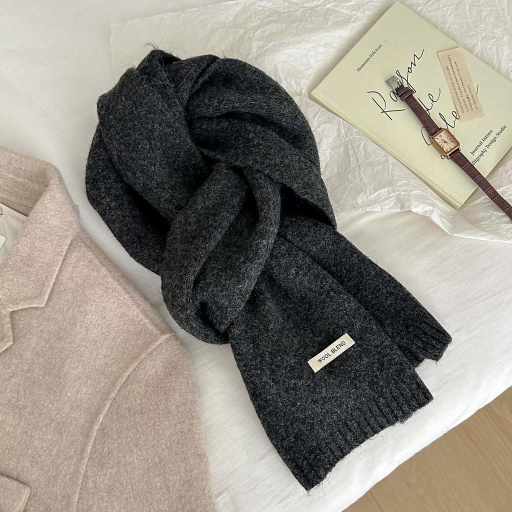 Including short scarves, women's new winter warm knitted wool, solid color versatile neck protection, small scarves, men's