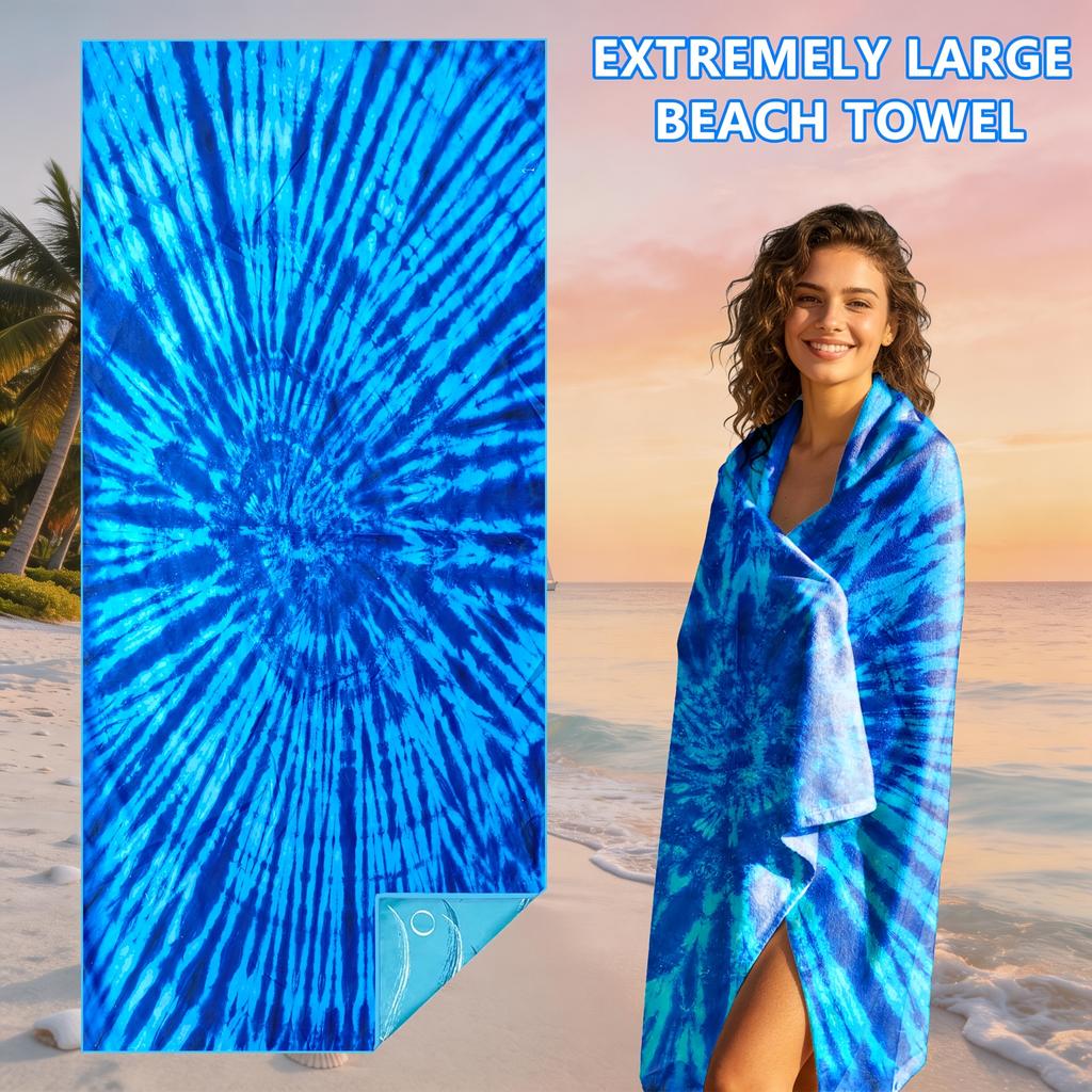 Large Blue Purple Mandala Floral Circular Pattern Beach Towel Extra Big Quick Dry Towel For Bohemian Style Beach Pool Daily Show
