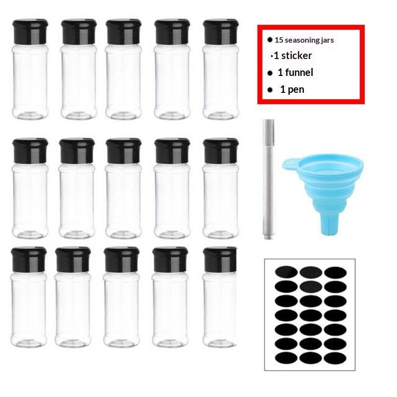5/10/15Pcs 100Ml Empty Jars Plastic Spice Bottles Set For Storing Barbecue Seasoning Salt Pepper With Spice Rack Holds