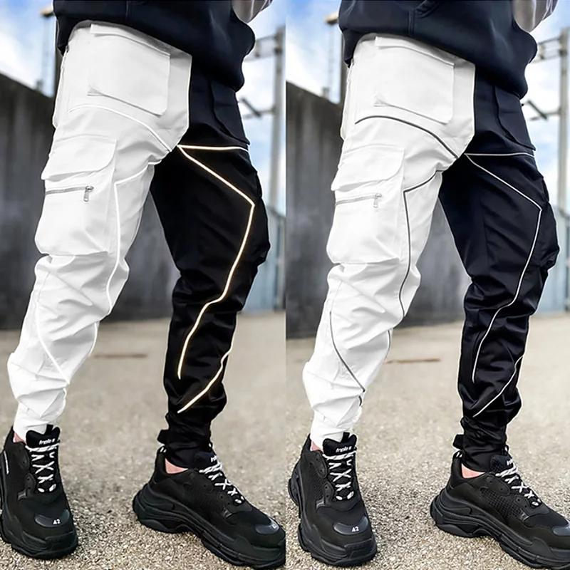 2024 Four Seasons Men's Fitness Outdoor Jogging Cotton Casual Pants Reflective Decorative Sports Pants Hip Hop Rope Overalls