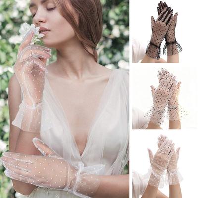 Fashion Ultra Thin Tulle Polka Dot Gloves Full Finger Breathable Lace Mesh Gloves Transparent Wedding Party Mittens UV Sunscreen