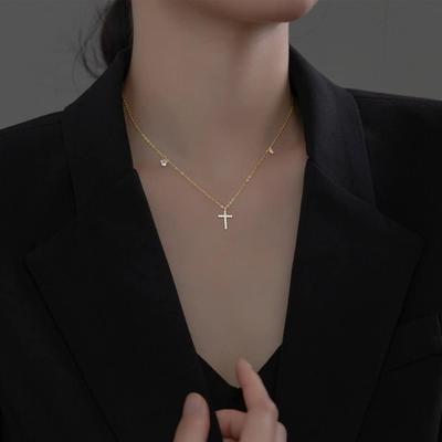 Silber 925 Zirkonia Kreuz Feminine Kette Halskette N062