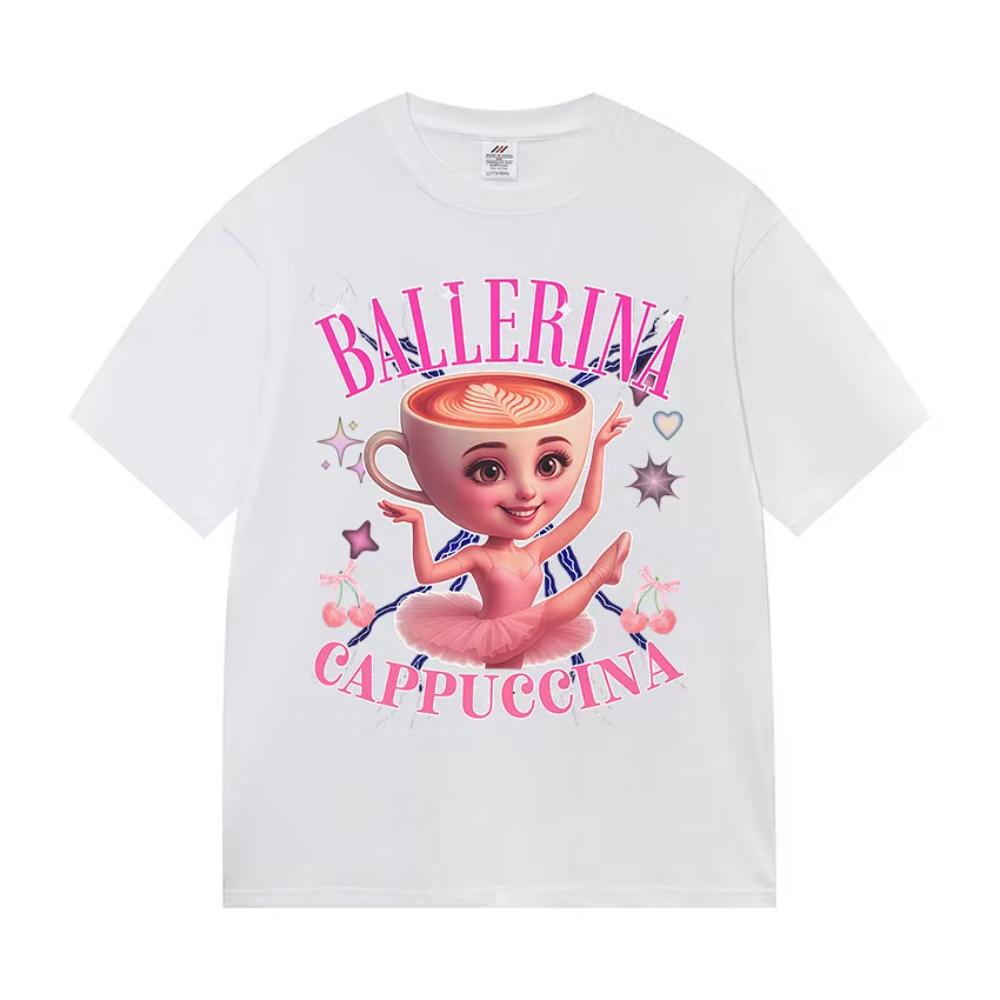 Funny Ballerina Capucina Graphic Tee Shirt Men's Women Coffee Lover Gift Cotton T-shirts Summer Cute O-Neck Short Sleeve T-shirt