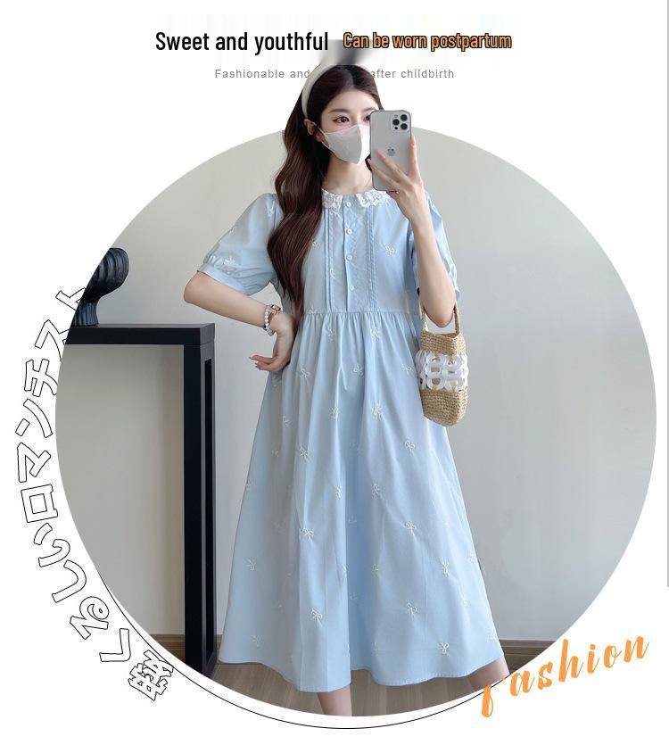 Summer 2026 Maternity Dress with Butterfly Embroidery and Lace Trim