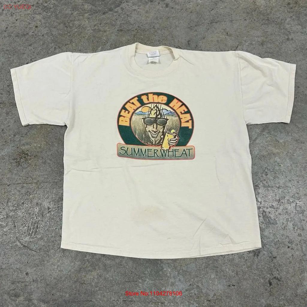 Vintage Summer Wheat Beer Promo T Shirt Unisexs Large Funny White Beat The Heat Vintage Designer Clothes Unisex Slightly