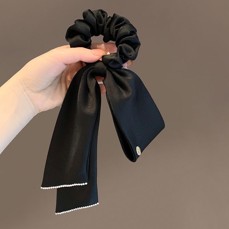 

Vintage Bow Hair Girls Long Elastic Hair Tie Headwear Female Hair Accessories Simple Solid Hair Headwear