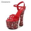 Fashion Sexy 14/18CM Super High Heel Sandals for Women's Dancing Shoes Ankle Strap Crystal Platform Nighclub Dress Sandals Size 34-43