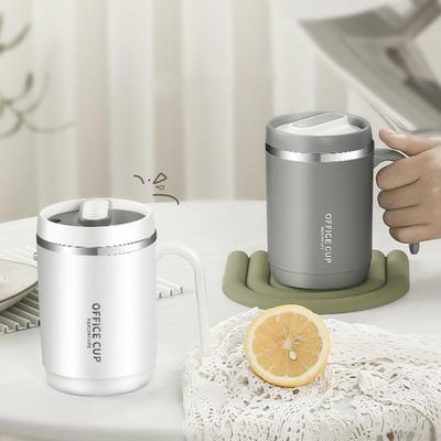 Portable Coffee Cup 500ml Double-layer PP/304 Stainless Steel Coffee Cup Milk Cups with Lid and Handle Insulated Drinking Cup