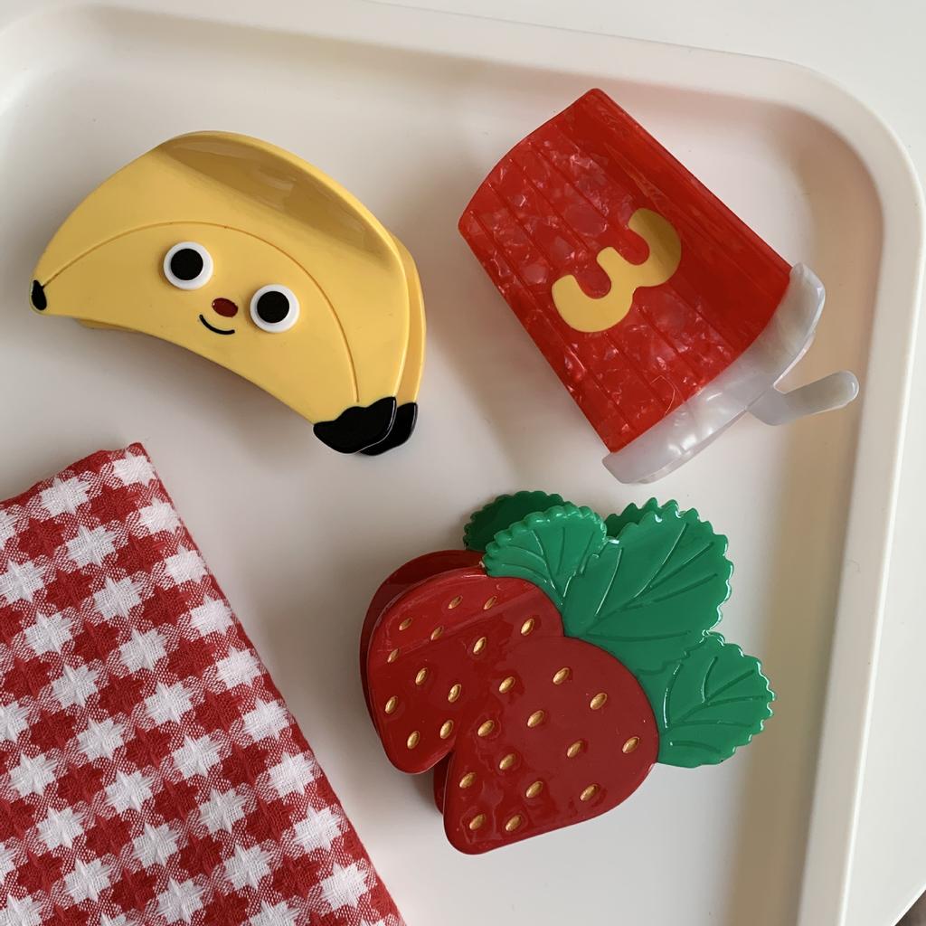 1pc Cute Cream Strawberry Acetic Acid Grab Clip High Ponytail Fruit Cartoon Hair Clip Small Fresh Sweet Shark Clip
