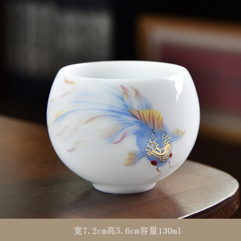 Ice Type Ceramic , Sheep Fat Jade Porcelain Hand-painted Master Single Cup, Large Size Tasting Tea Bowl, Household Kung F
