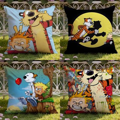Kreskówka C-Calvin i H-Hobbes Poszewka na Poduszkę Dom i Samochód Dwustronna Poszewka: Dwustronny dla najwyższego komfortu