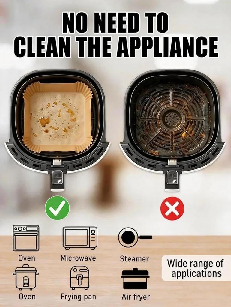 20 cm Papier für Heißluftfritteusen, 100 Stück, Backpapier, Heißluftfritteusen-Schale