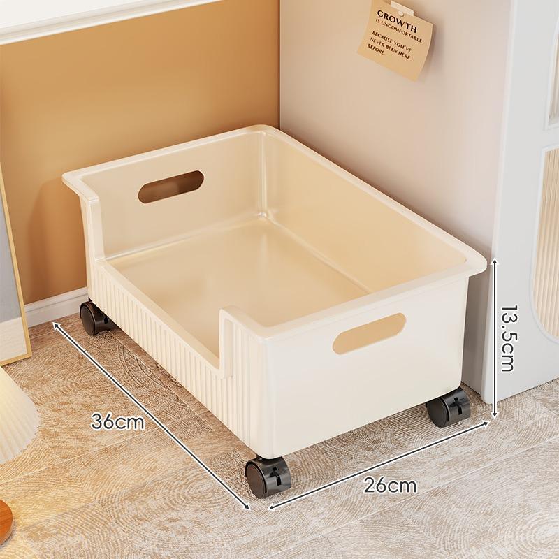 Clothing Storage Box with Rolling Wheels, Under-Bed Organizer Bin for Books Clothes, Plastic Storage Container, Bedside Shelf