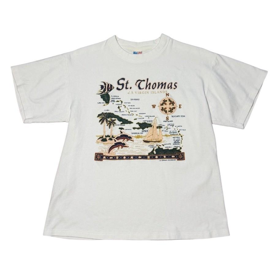 Vintage 90s St Thomas US Virgin Islands Map Art Graphic Souvenir Tourism T-shirt XXXXL
