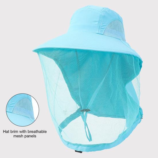 Fishing Hat with Veil Mesh Wide Brim Sun Protection Breathable Hat Mosquito-Proof Adjustable Drawstring Hat
