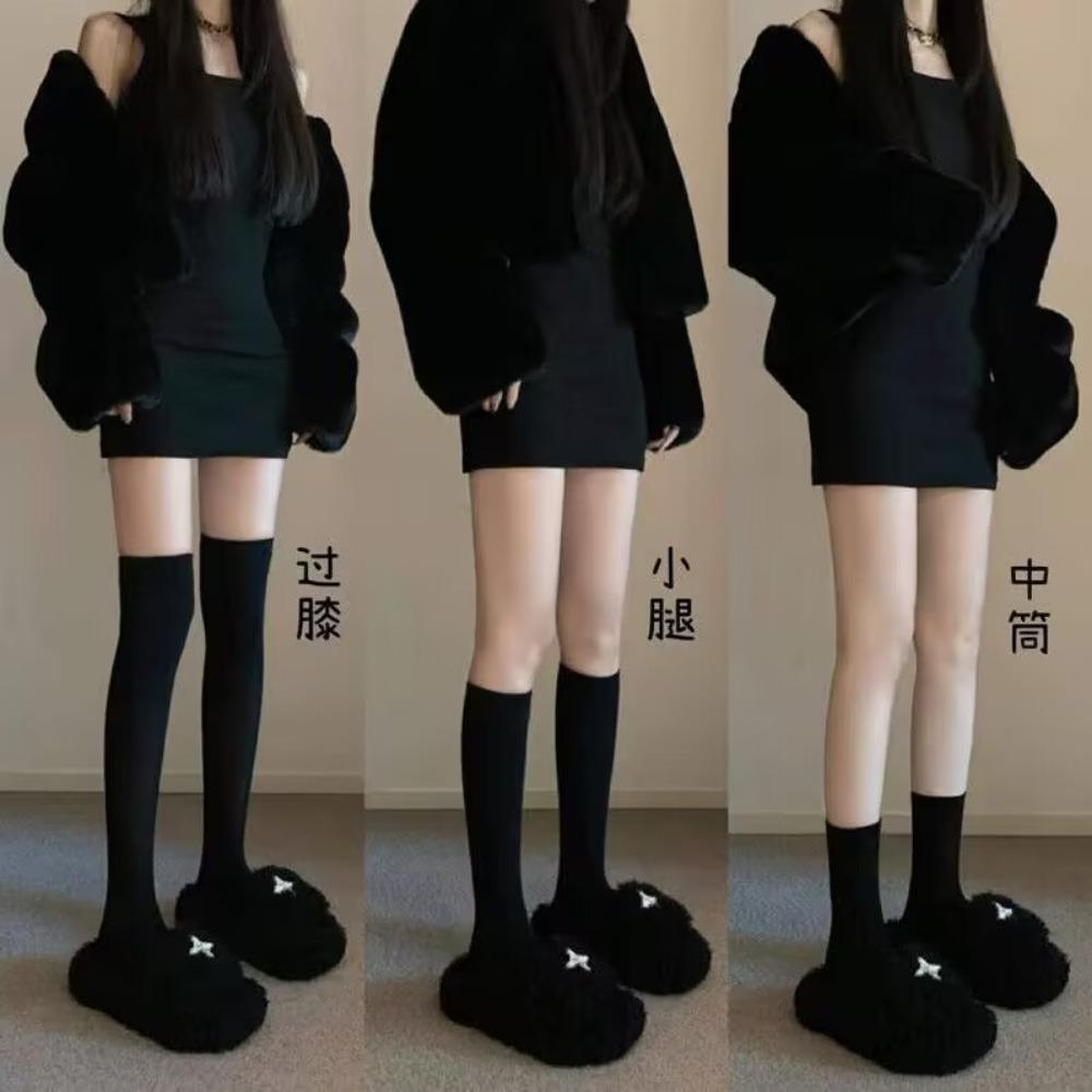 Calf Socks Japanese Jk Socks Women's Summer Pressure Thin Legs Medium High Tube Over The Knee Pure Desire Black Stockings Velvet Stockings