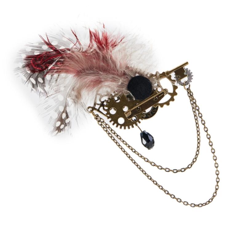 Steampunk Vintage Gear Brooch Chain Breastpin Gothic Lapel Pin Badges Jewelry for Women and Man Halloween Party Costume