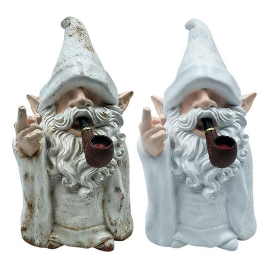 Vidurinio piršto dūmų nykštuko statulėlė Juokingas sodo burtininko nykštuko figūrėlė Nedorėliška dervos skulptūra Vejai Sodo Balkonui Verandai Terasa Namų dekoravimui