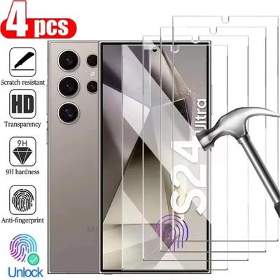 4 Stück Entsperren per Fingerabdruck Gehärtetes Glas Für Samsung Galaxy S26 S25 Edge S24 Ultra S23 S22 S21 Plus S20 FE Note20 5G Displayschutzglas Folie