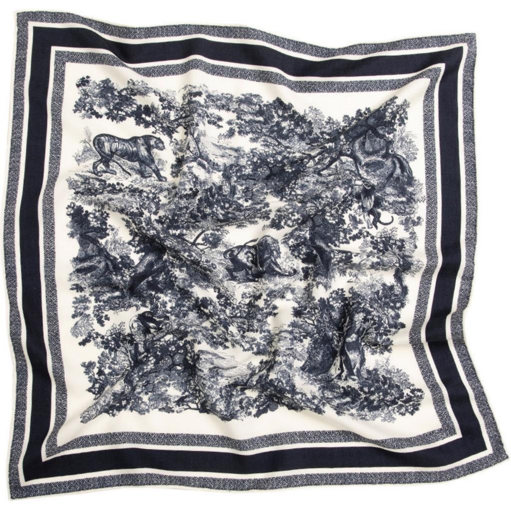 Light luxury retro silk scarf women's new double-sided jungle printing small square scarf Qixi Festival gift Korea