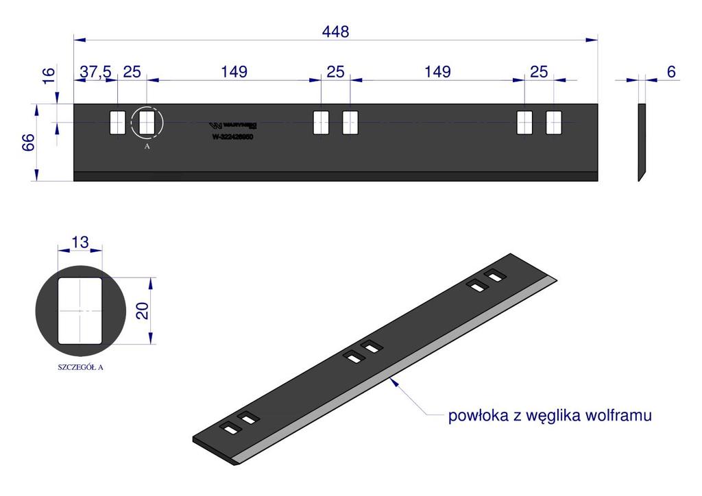 Nóż Walca Zrywacza Napawany 448X66X6 Otwory 6X20Mm Zastosowanie New Holland Laverda Waryński