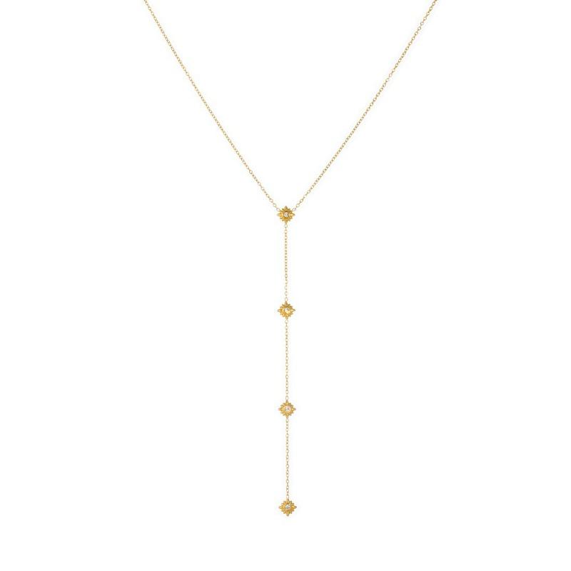 18K Gold Plated Sunflower CZ Y-Necklace, Dainty Layered Lariat Pendant Necklace for Women, Minimalist Jewelry
