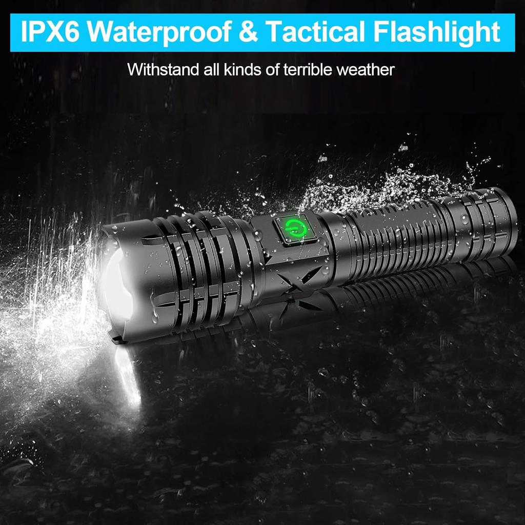 Flashlights High Lumens Rechargeable (Battery Included), 100000 Lumens XHP70.2 Super Bright LED Flashlight with Holster, Type-C, 5 Modes, Zoomable,