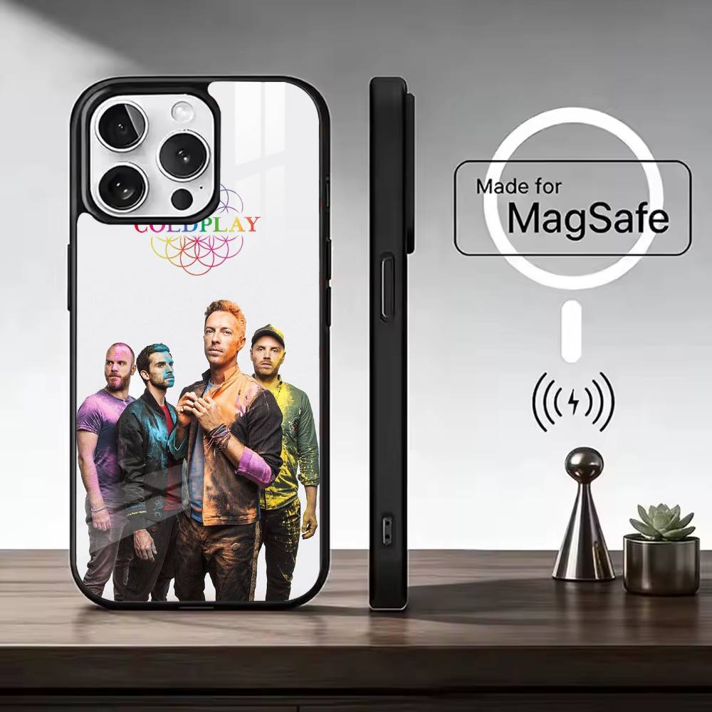 Coque de téléphone cool pour iPhone 17, 16, 15, 14, 13, 12, 11 Plus, Pro, Magnétique pour charge sans fil Magsafe, avec le groupe C-Coldplay