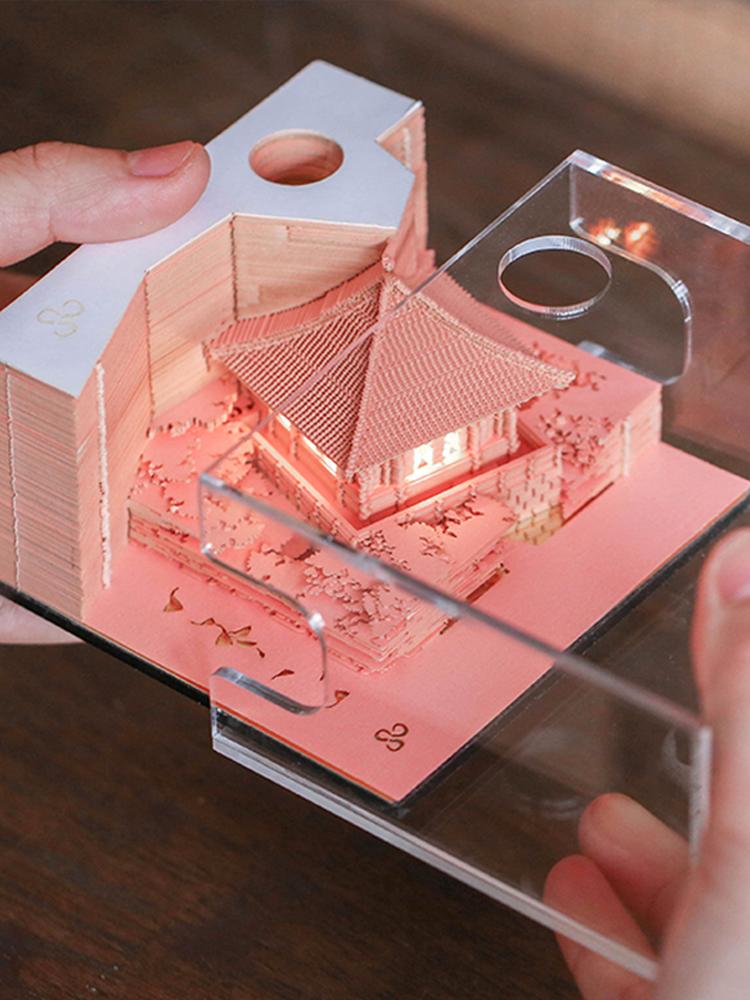 Maßgeschneiderter 3D Notizblock Papierbasteln Haftnotizen Lesezeichen Rosa Haus Villa Notizpapierwürfel für Freundinnengeschenke