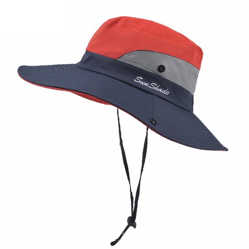 Summer Quick-drying Anti-UV Sun Hats Wide Brim Sunscreen Bucket Hats Panama Cap Breathable Mesh Drawstring Adjustable Hiking Hat