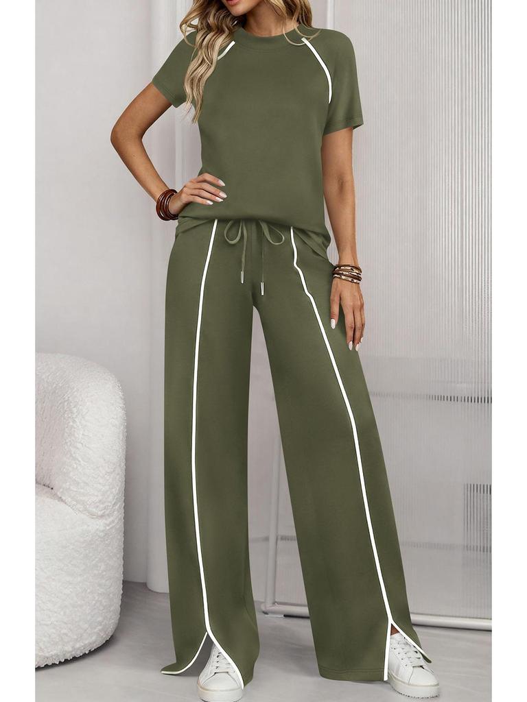 2026 Women's Round Neck Ribbed Casual Hoodie and Pants Set