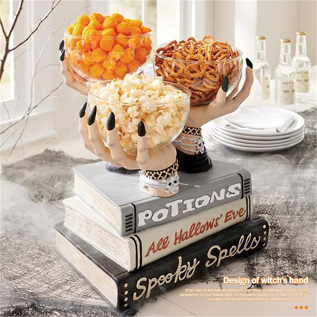 Halloween Witch Hands Snack Bowl Stand Resin Snack Basket Creative Candy Fruit Bowl Holder Desktop Ornament Halloween Decoration
