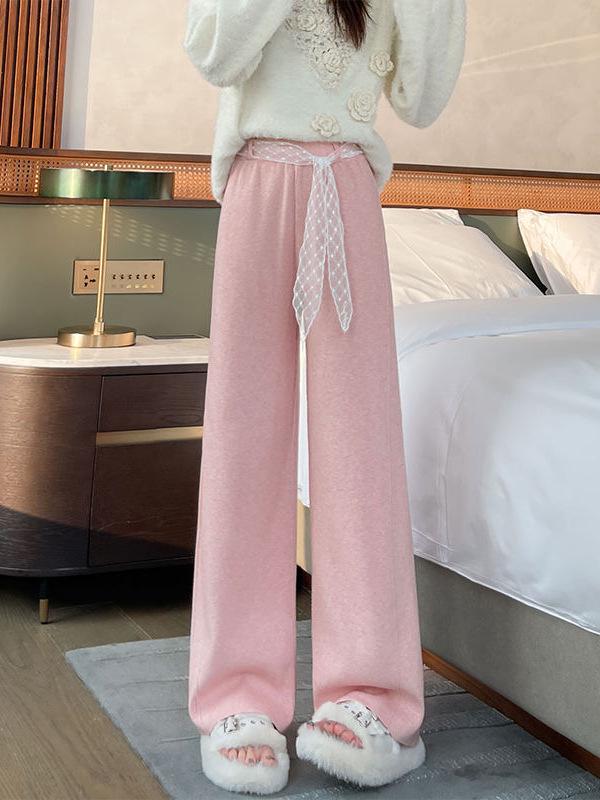 Damen Strickhose mit weitem Bein und Spitzenbund - Hochtailliert, schlankmachend und lässig für Herbst/Winter 2025.