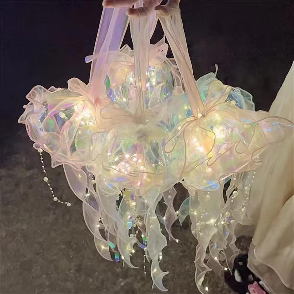 DIY Handmade Jellyfish Lantern Upgraded Thick Material Decorative Hanging LED Light Glowing Jellyfish Lamp Flower Versatile Use