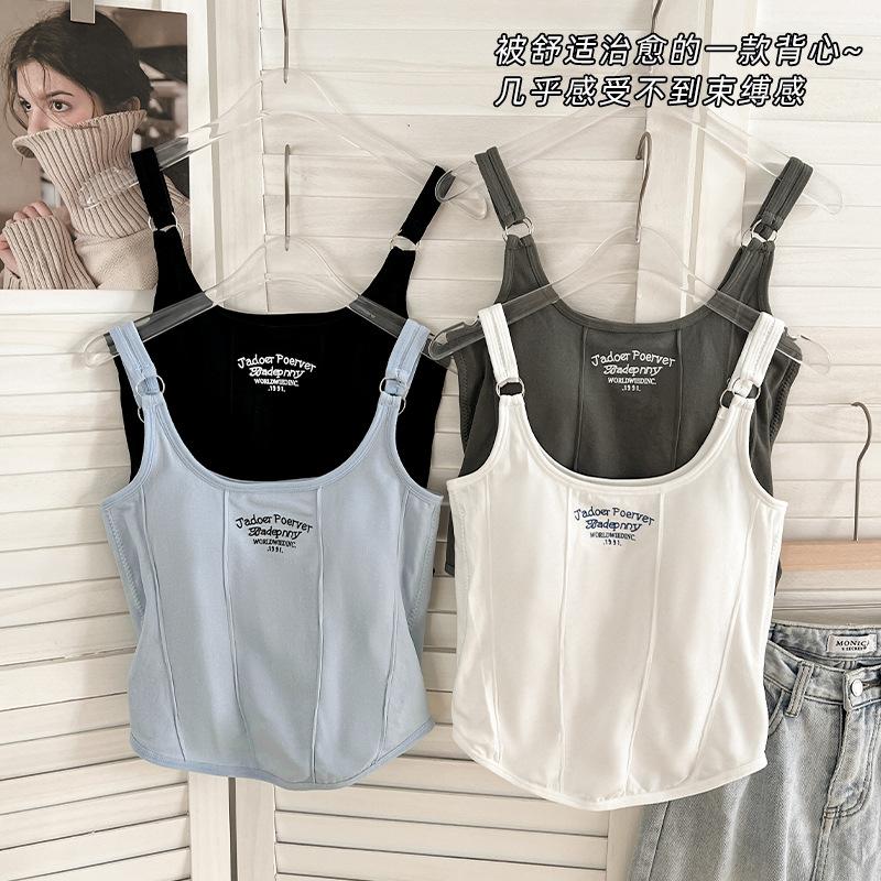 Fashion Printed Iron Buckle Small Suspender with Chest Pad Vest for Women's High-end Sense Inside Slim Fit Outside Spice Girl Pure Desire Top