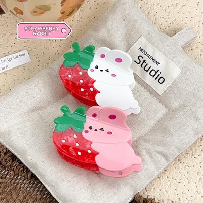 1pc Cute Strawberry Rabbit Hair, Catching Female Hair, Shark Clip Headpiece, New Animal Cartoon Hair Accessories