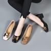 Square Head Shallow Mouth Single Shoes 2025 Spring and Summer New Fashion Foreign Style First Layer Cow Patent Leather Metal Buckle Middle Heel Squa