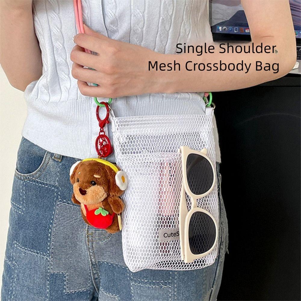 Hollowed-out Korean Style Shoulder Bag Sweet Mobile Phone Bag Fashionable Nylon Mesh Bag  Girls