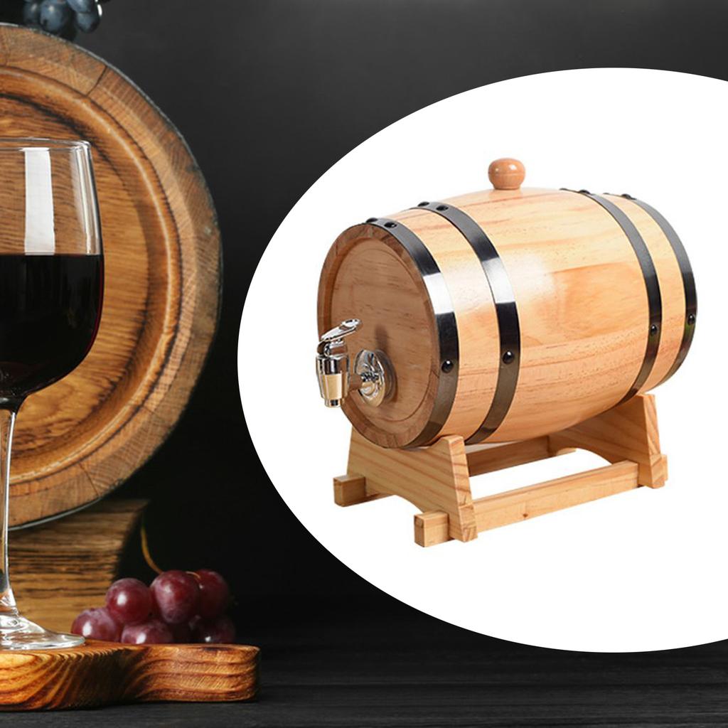 Wooden Aging Barrel with Stand for Wine Brandy Making Party Table Pub Decor Oak Cask Home Brewing Storage Container