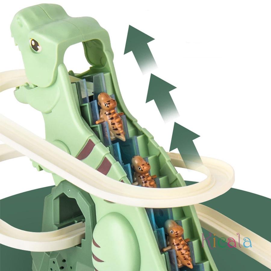 Dinosaur Climbing Stairs Toy Dinosaur Cars Climbing Slide Music Toy Chasing Race Electric Roller Track Game for Kids Christmas