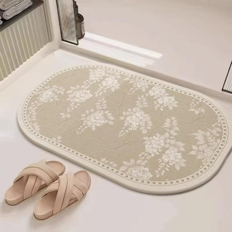 Light Luxury European Flower Oval Bathroom Floor Mat Diatomite Toilet Toilet Floor Mat Bath Door Carpet Home Decoration