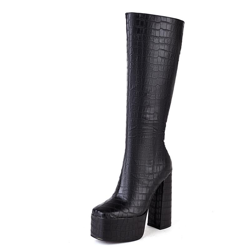 

Punk Boots Women Winter Shoes Platform High Heels Knee High Boot Fashion Sexy Green Red Black White Long Shoes Female 39 чорний